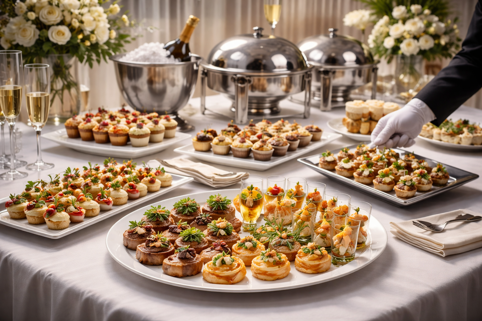 Elegant banquet table set with candles, florals, and place settings on SlipSafe liners