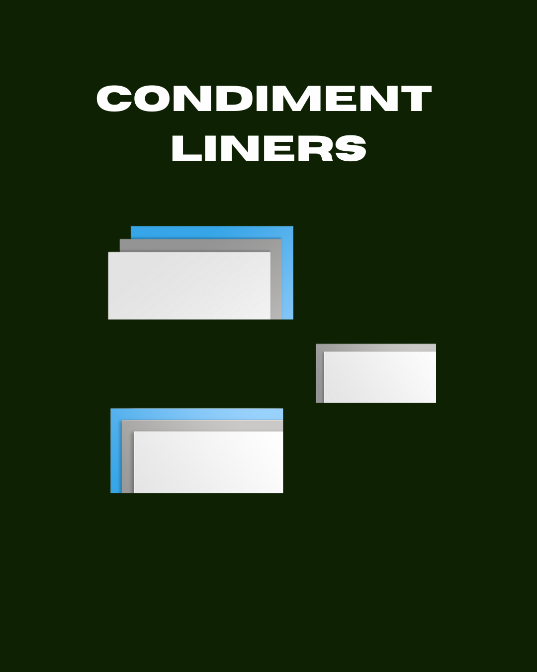 SlipSafe condiment liners in three sizes, shown in white, silver, and blue