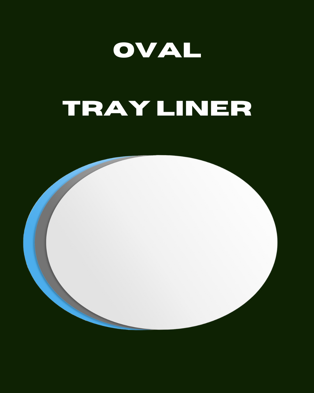 SlipSafe oval tray liner shown in white, silver, and blue